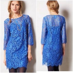 Blue lace stretch shift dress like new